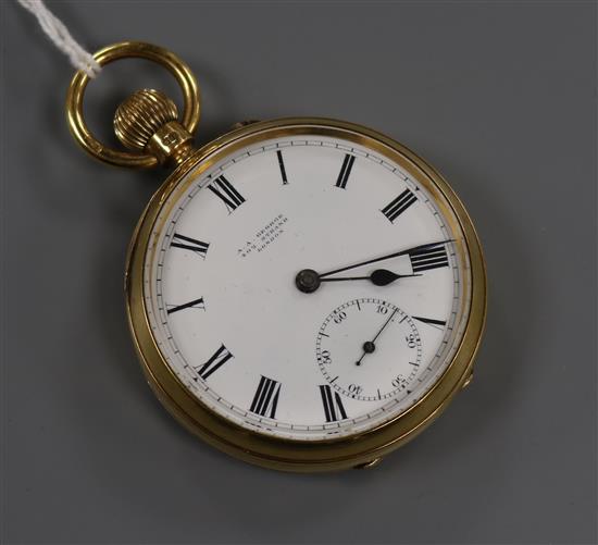 An Edwardian 18ct gold open face keyless pocket watch by A.A. George, London.